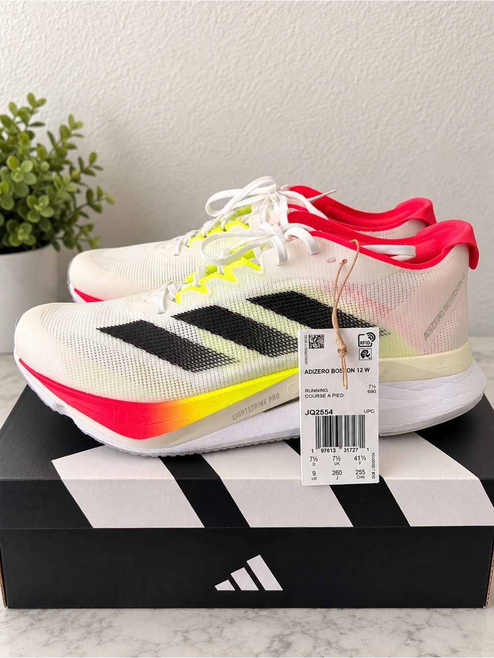 adidas Adizero Women's Running Shoes - White/Black/Neon Pink/Yellow